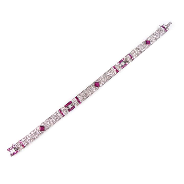 Art Deco diamond and ruby strap bracelet